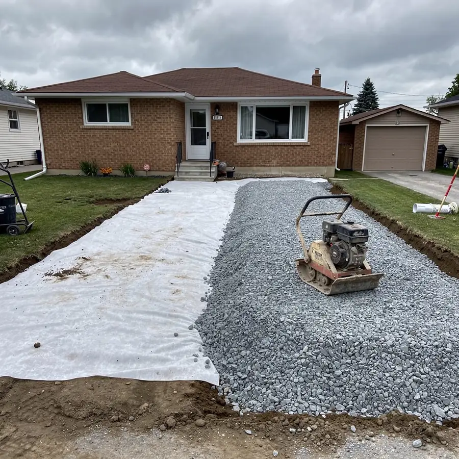 Excavated driveway with geotextile and Granular A