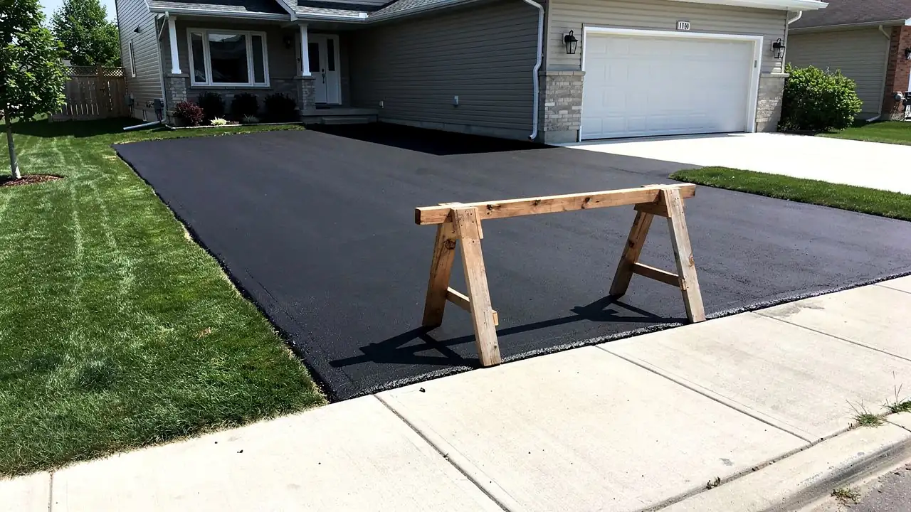 Freshly sealed asphalt driveway in Kitchener Freshly sealed asphalt driveway in Kitchener