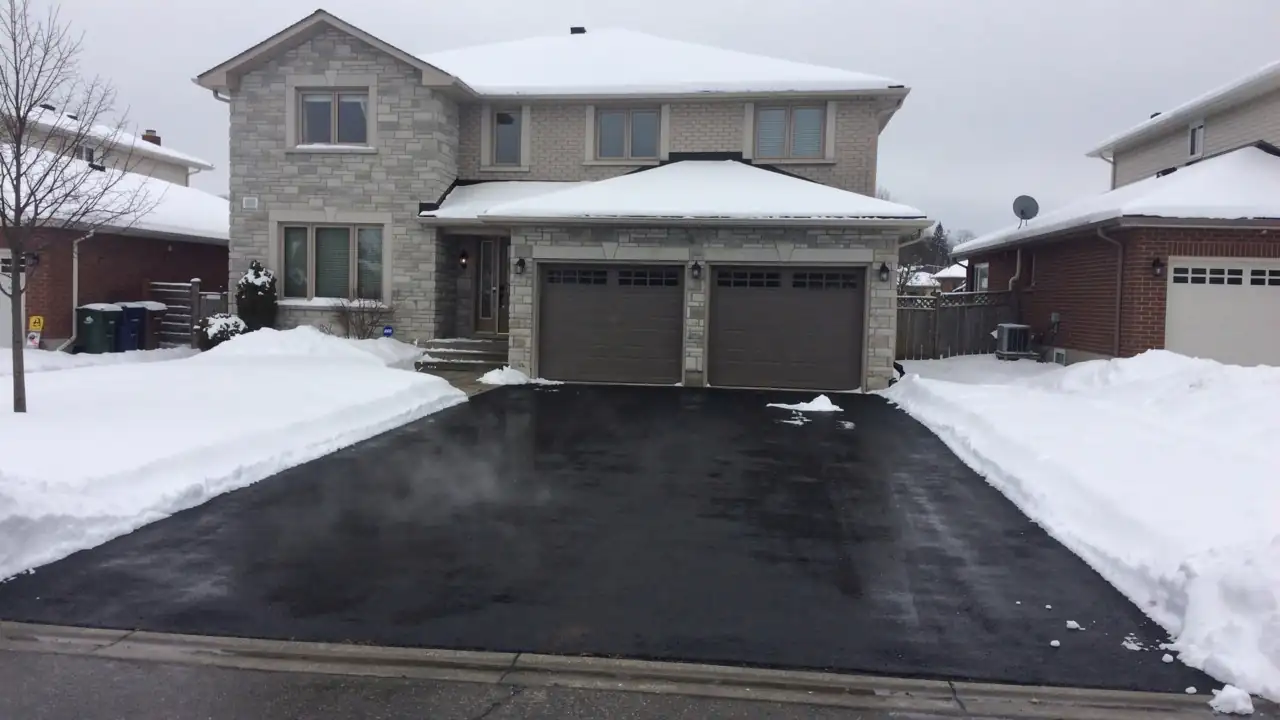 Heated asphalt driveway clear after snowfall Heated asphalt driveway clear after snowfall