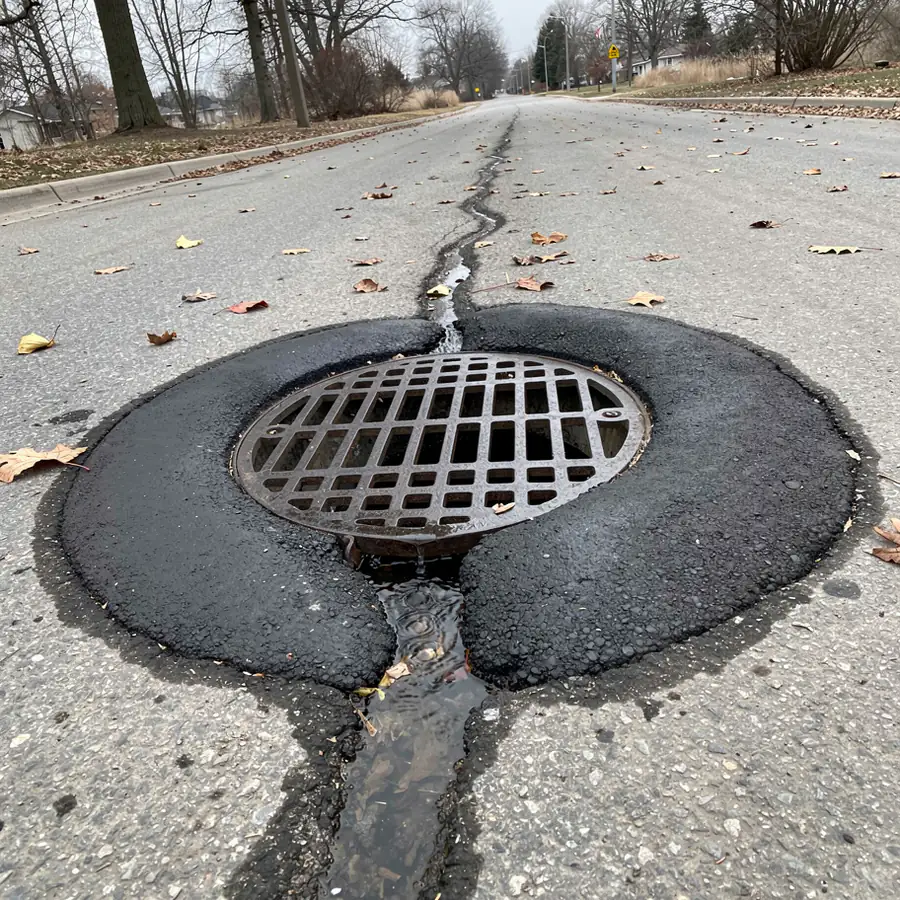 Infrared repaired catch basin on condo road
