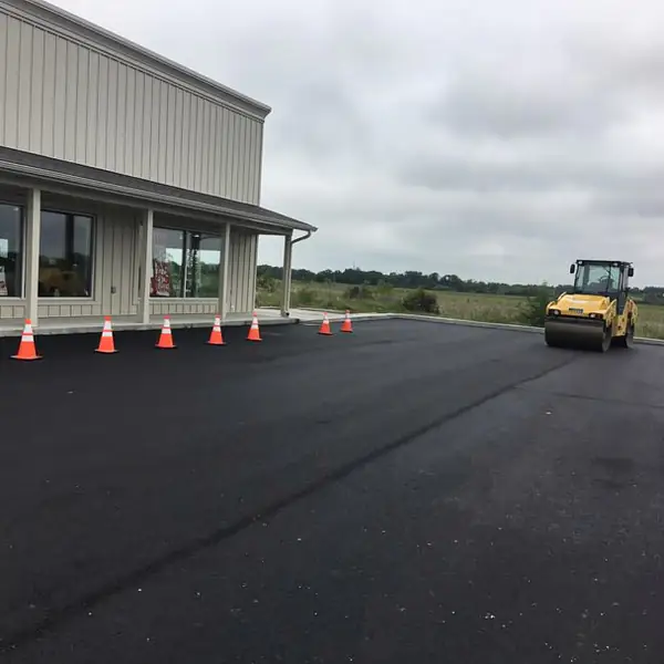 Repaved retail lot near St. Jacobs