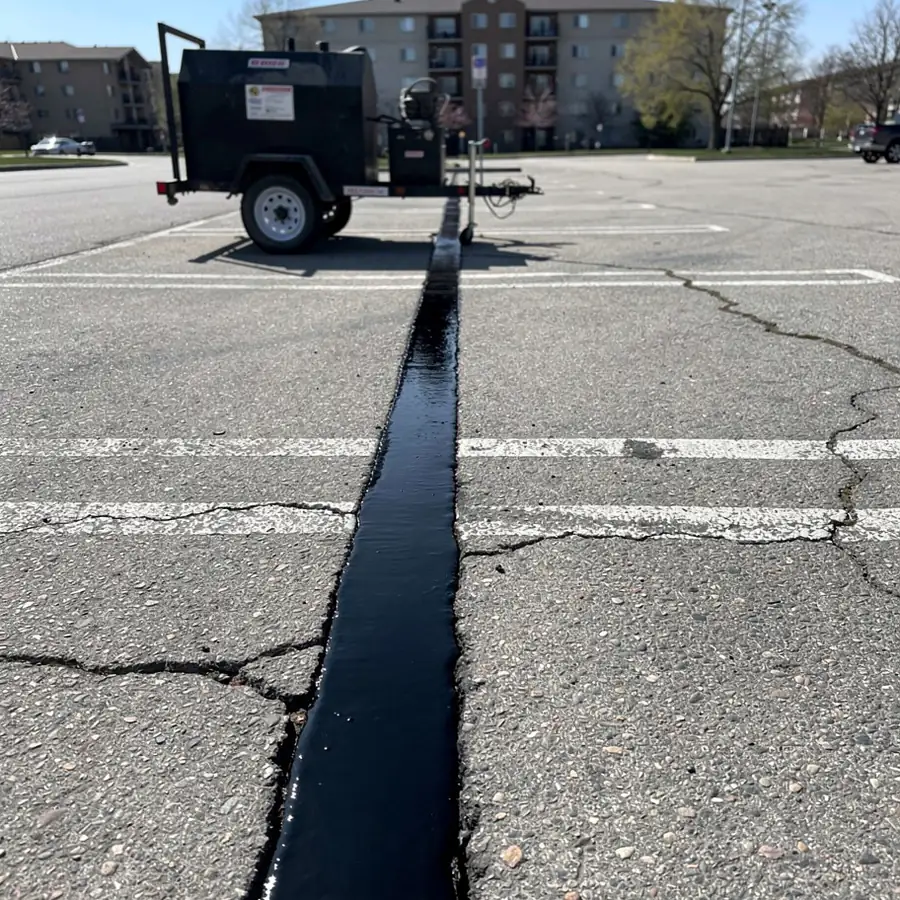 Routed transverse crack in parking lot